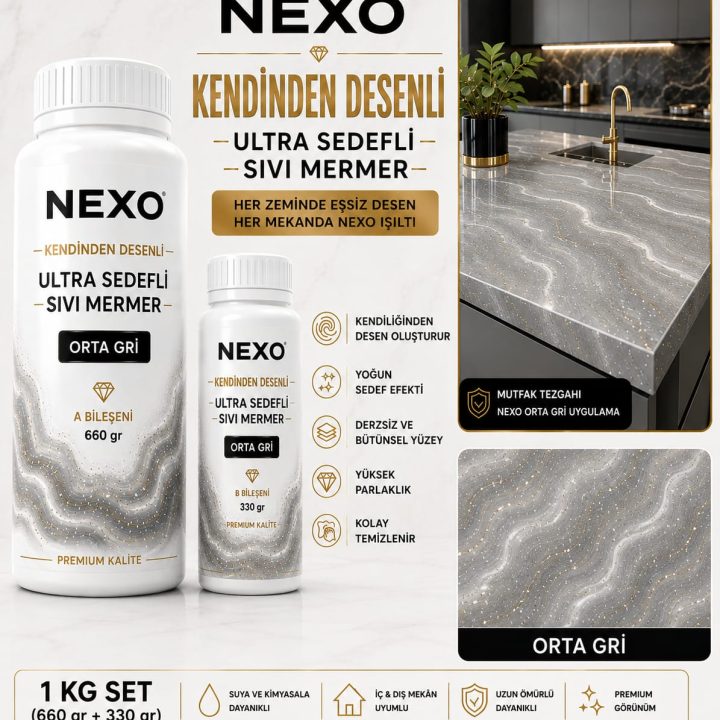 Nexo Orta Gri Ultra Sedefli Sıvı Mermer